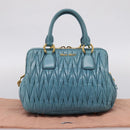 Miu Miu Matelasse Hand Bag Leather 2way Blue Gold Auth yk20981V-12