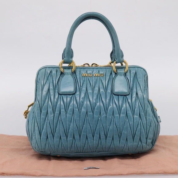 Miu Miu Matelasse Hand Bag Leather 2way Blue Gold Auth yk20981V