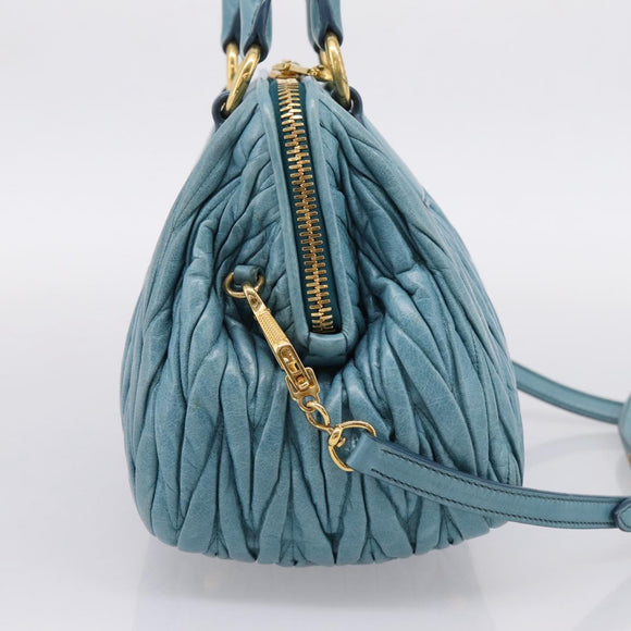 Miu Miu Matelasse Hand Bag Leather 2way Blue Gold Auth yk20981V