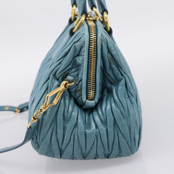 Miu Miu Matelasse Hand Bag Leather 2way Blue Gold Auth yk20981V