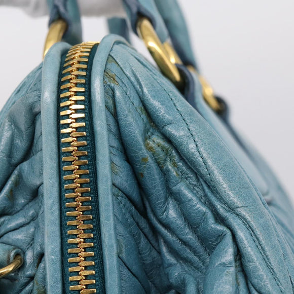 Miu Miu Matelasse Hand Bag Leather 2way Blue Gold Auth yk20981V