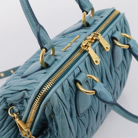Miu Miu Matelasse Hand Bag Leather 2way Blue Gold Auth yk20981V