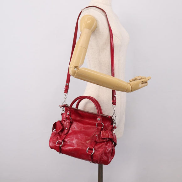 Miu Miu Hand Bag Leather 2way Red Silver Auth yk20982SAM