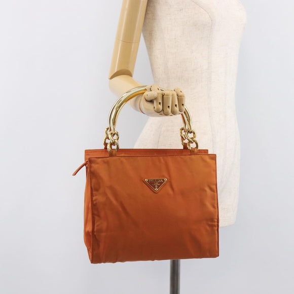 PRADA Hand Bag Nylon Orange Gold Auth yk20984A