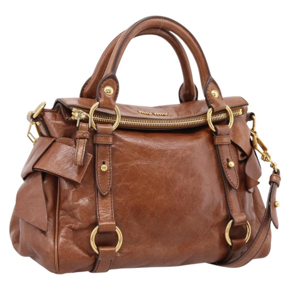 Miu Miu Hand Bag Leather 2way Brown Gold Auth yk20994V
