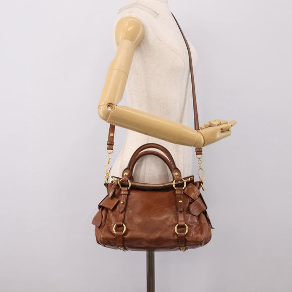 Miu Miu Hand Bag Leather 2way Brown Gold Auth yk20994V