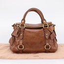 Miu Miu Hand Bag Leather 2way Brown Gold Auth yk20994V-12