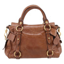 Miu Miu Hand Bag Leather 2way Brown Gold Auth yk20994V-2