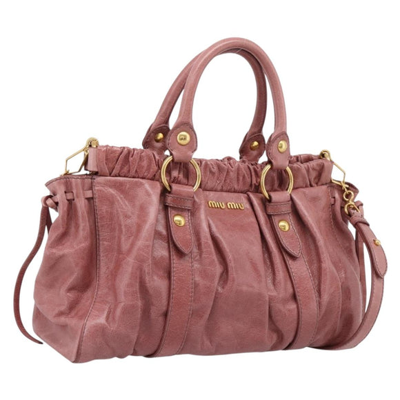 Miu Miu Hand Bag Leather 2way Pink Gold Auth yk20995SAM
