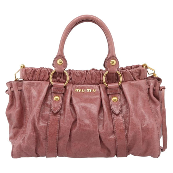 Miu Miu Hand Bag Leather 2way Pink Gold Auth yk20995SAM
