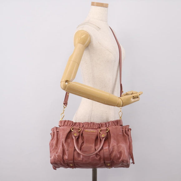 Miu Miu Hand Bag Leather 2way Pink Gold Auth yk20995SAM