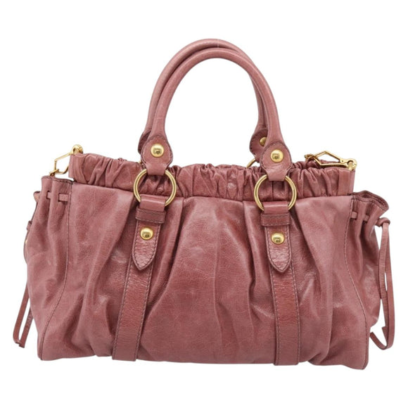 Miu Miu Hand Bag Leather 2way Pink Gold Auth yk20995SAM