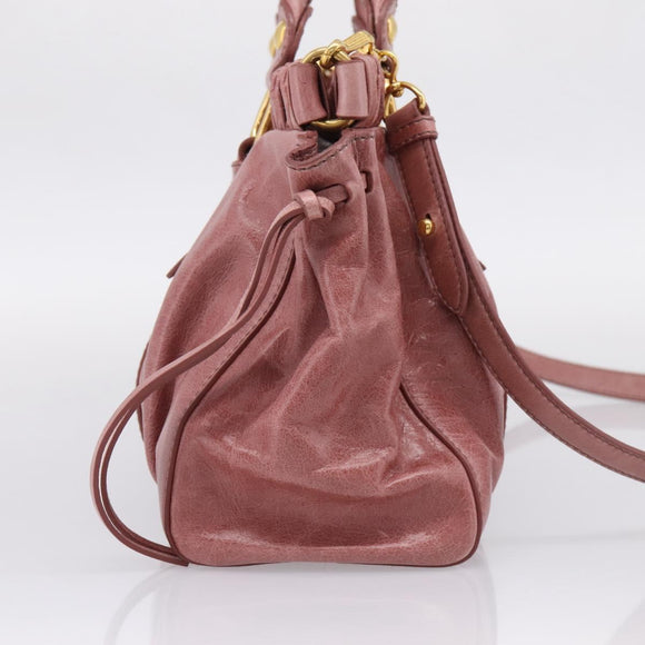 Miu Miu Hand Bag Leather 2way Pink Gold Auth yk20995SAM