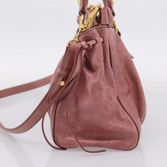 Miu Miu Hand Bag Leather 2way Pink Gold Auth yk20995SAM
