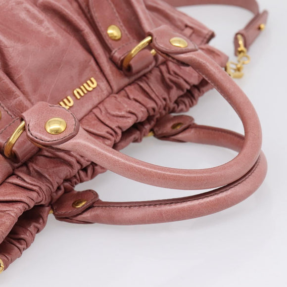 Miu Miu Hand Bag Leather 2way Pink Gold Auth yk20995SAM