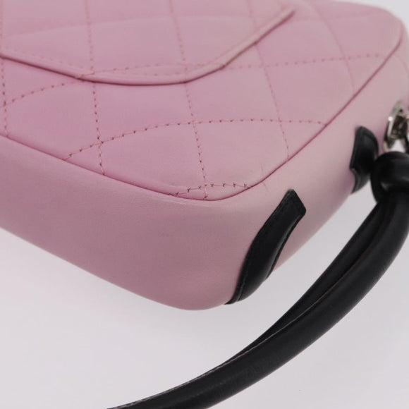 CHANEL Cambon Line Hand Bag Leather Pink Silver CC Auth yk20996V