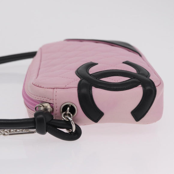 CHANEL Cambon Line Hand Bag Leather Pink Silver CC Auth yk20996V