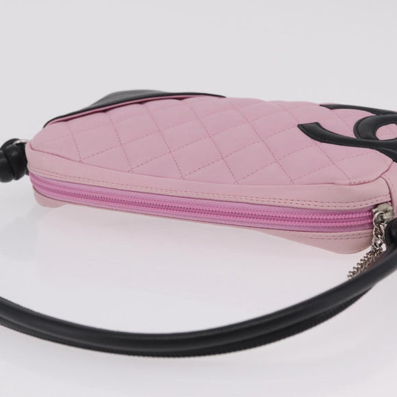 CHANEL Cambon Line Hand Bag Leather Pink Silver CC Auth yk20996V