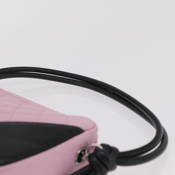 CHANEL Cambon Line Hand Bag Leather Pink Silver CC Auth yk20996V