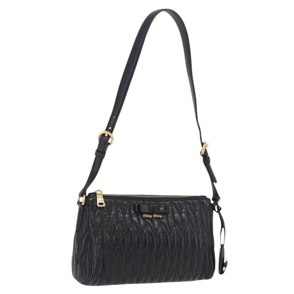 Miu Miu Matelasse Shoulder Bag Leather Black Gold Auth yk21000M