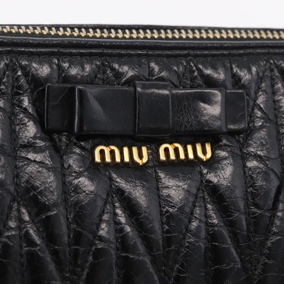 Miu Miu Matelasse Shoulder Bag Leather Black Gold Auth yk21000M