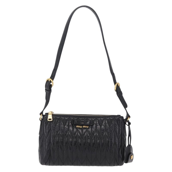 Miu Miu Matelasse Shoulder Bag Leather Black Gold Auth yk21000M