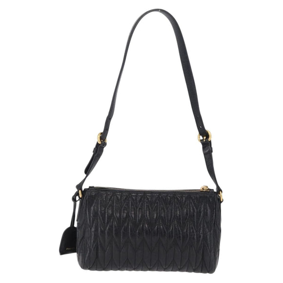 Miu Miu Matelasse Shoulder Bag Leather Black Gold Auth yk21000M