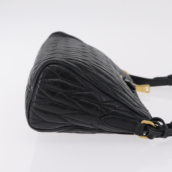 Miu Miu Matelasse Shoulder Bag Leather Black Gold Auth yk21000M