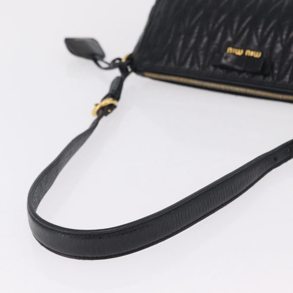Miu Miu Matelasse Shoulder Bag Leather Black Gold Auth yk21000M
