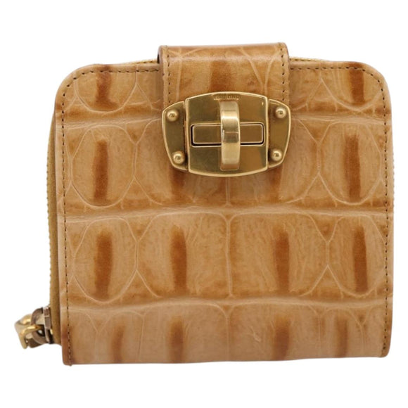 Miu Miu Wallet Leather Brown Gold Auth yk21006V