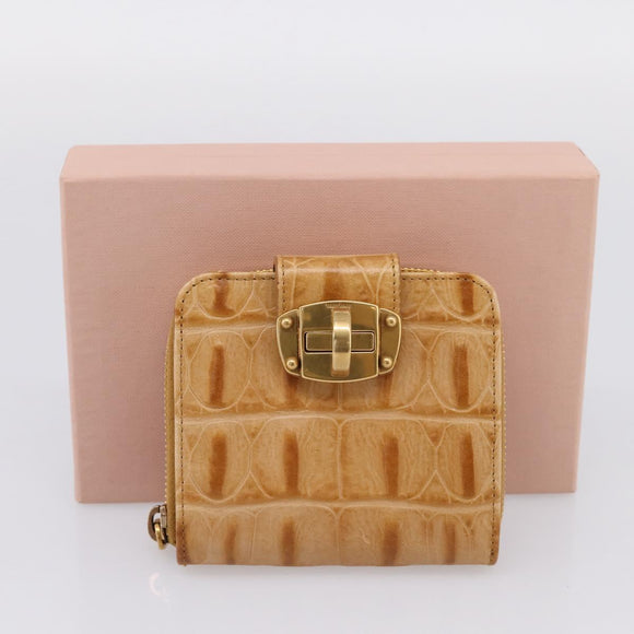 Miu Miu Wallet Leather Brown Gold Auth yk21006V