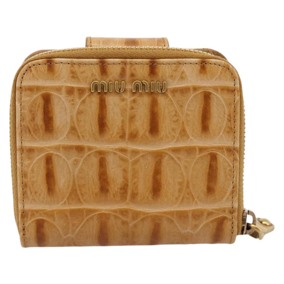 Miu Miu Wallet Leather Brown Gold Auth yk21006V
