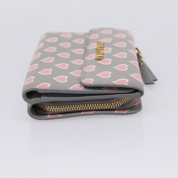 Miu Miu Long Wallet Leather Gray Gold Auth yk21007V