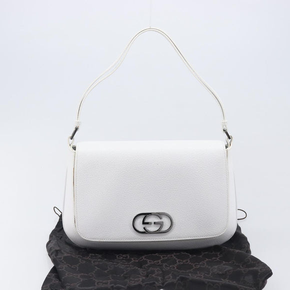 GUCCI Shoulder Bag Leather White Silver 001 3823 Auth yk21008V