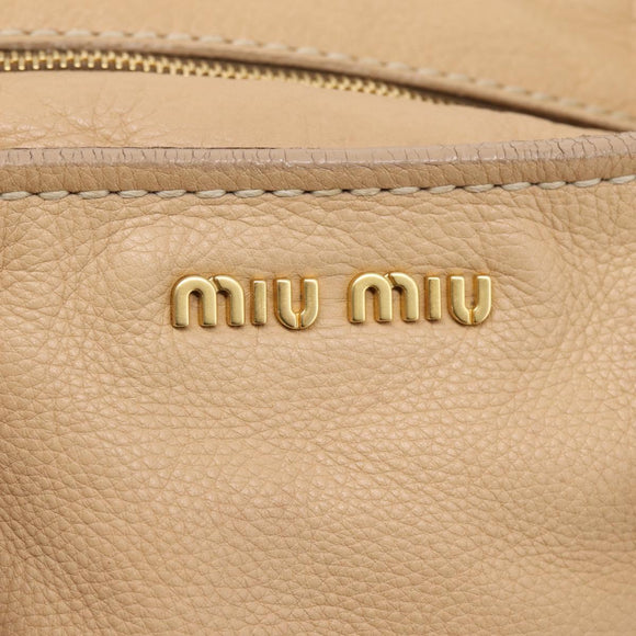 Miu Miu Hand Bag Leather Beige Gold Auth yk21010V