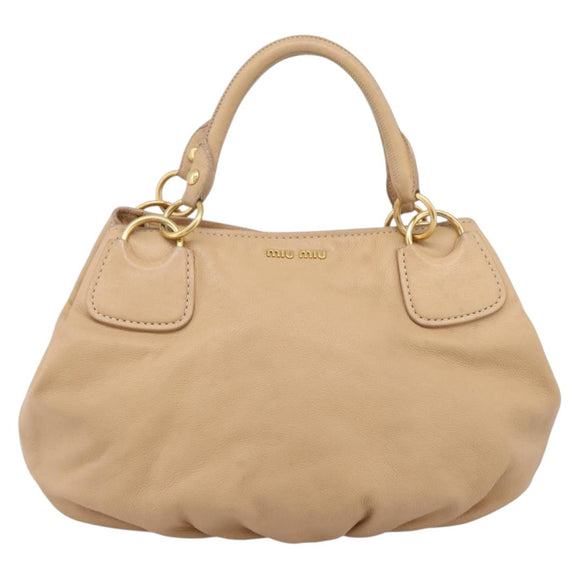 Miu Miu Hand Bag Leather Beige Gold Auth yk21010V