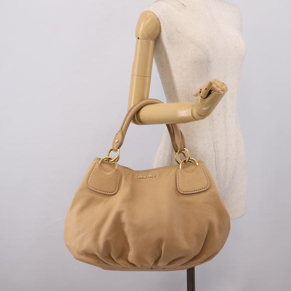 Miu Miu Hand Bag Leather Beige Gold Auth yk21010V