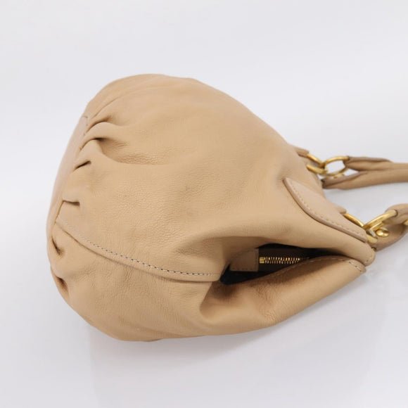 Miu Miu Hand Bag Leather Beige Gold Auth yk21010V