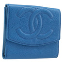 CHANEL COCO Mark Wallet Caviar Skin Blue Gold CC Auth yk21011M-1