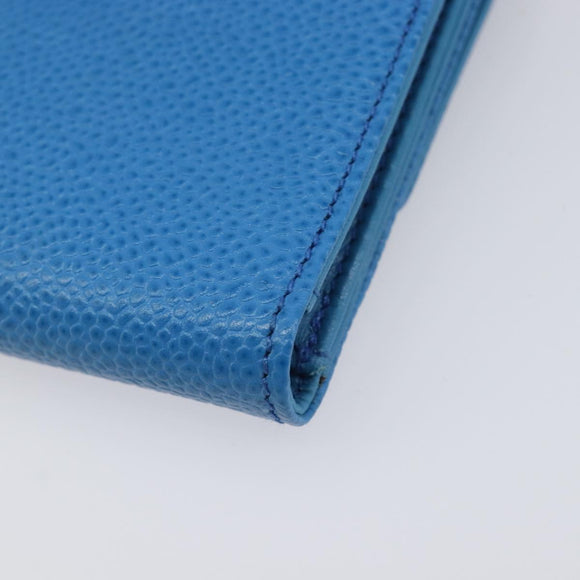 CHANEL COCO Mark Wallet Caviar Skin Blue Gold CC Auth yk21011M