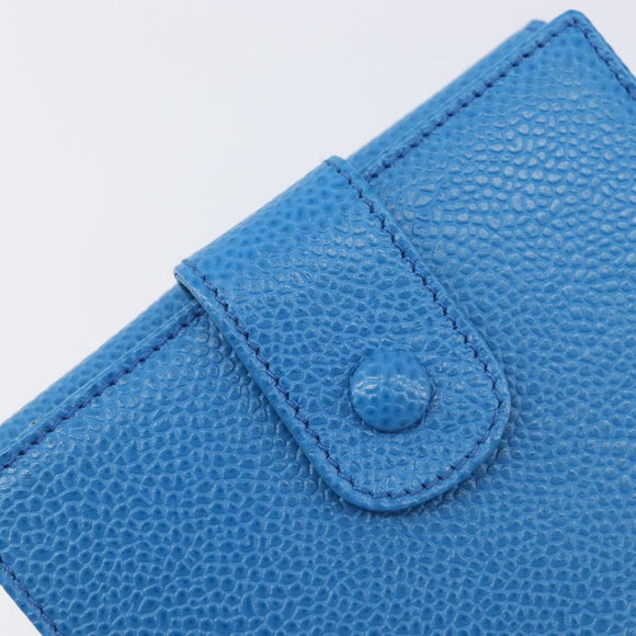 CHANEL COCO Mark Wallet Caviar Skin Blue Gold CC Auth yk21011M