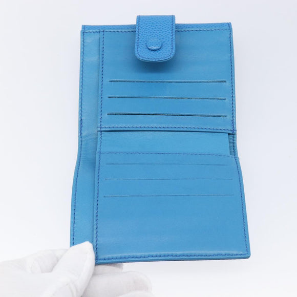 CHANEL COCO Mark Wallet Caviar Skin Blue Gold CC Auth yk21011M
