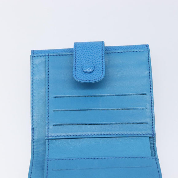 CHANEL COCO Mark Wallet Caviar Skin Blue Gold CC Auth yk21011M