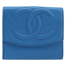 CHANEL COCO Mark Wallet Caviar Skin Blue Gold CC Auth yk21011M-13