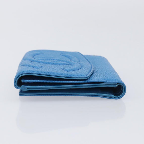 CHANEL COCO Mark Wallet Caviar Skin Blue Gold CC Auth yk21011M