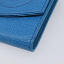 CHANEL COCO Mark Wallet Caviar Skin Blue Gold CC Auth yk21011M-14