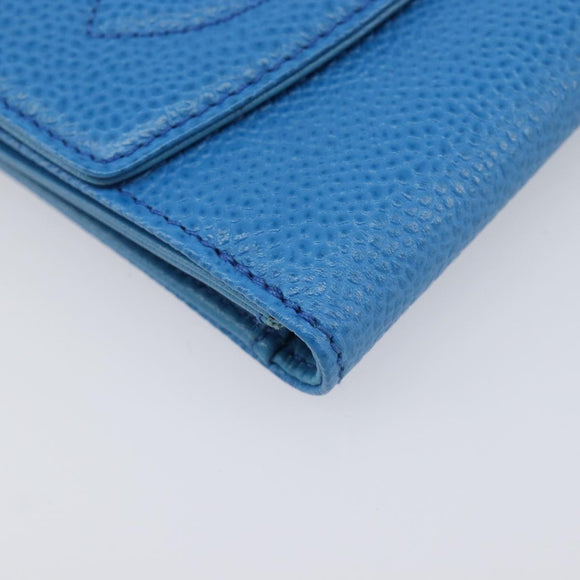 CHANEL COCO Mark Wallet Caviar Skin Blue Gold CC Auth yk21011M