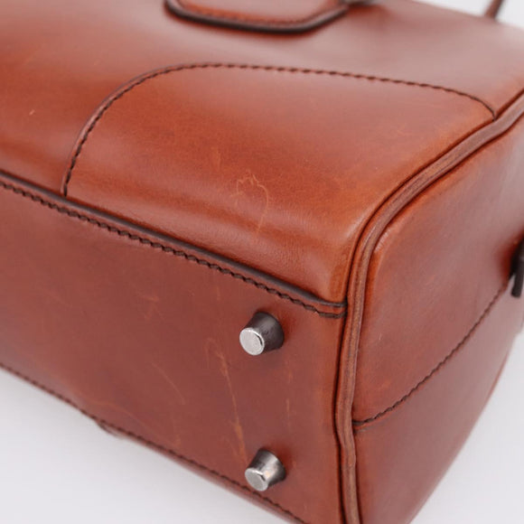 PRADA Hand Bag Leather Brown Silver Auth yk21012V