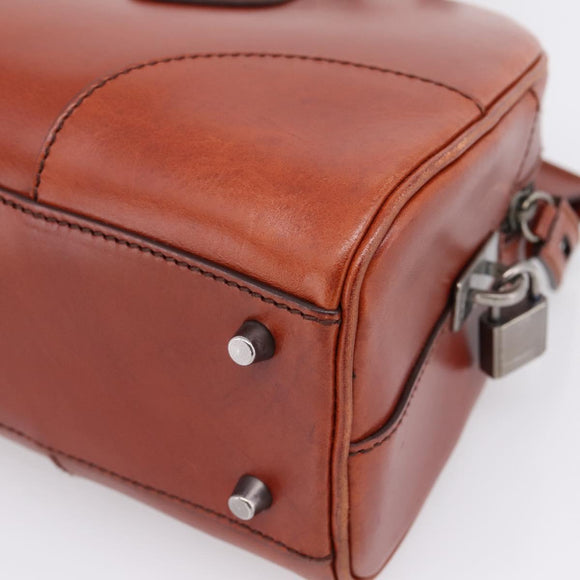 PRADA Hand Bag Leather Brown Silver Auth yk21012V