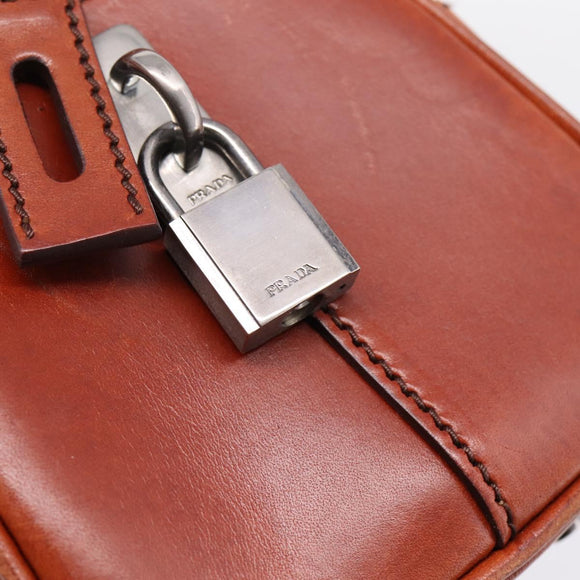 PRADA Hand Bag Leather Brown Silver Auth yk21012V